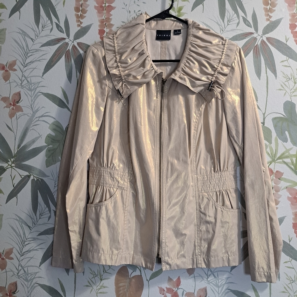 Tribal Shinny Jacket Size 6. Has Some Gold Faded Areas That Shine Silver On Arms